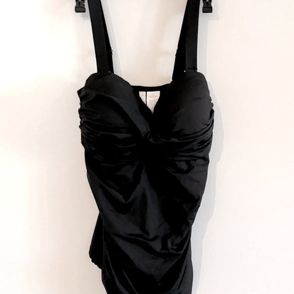 Anne Cole Women's Twist Front Underwire Shirred Tankini Swim Top Black Swimsuit - Picture 4 of 10